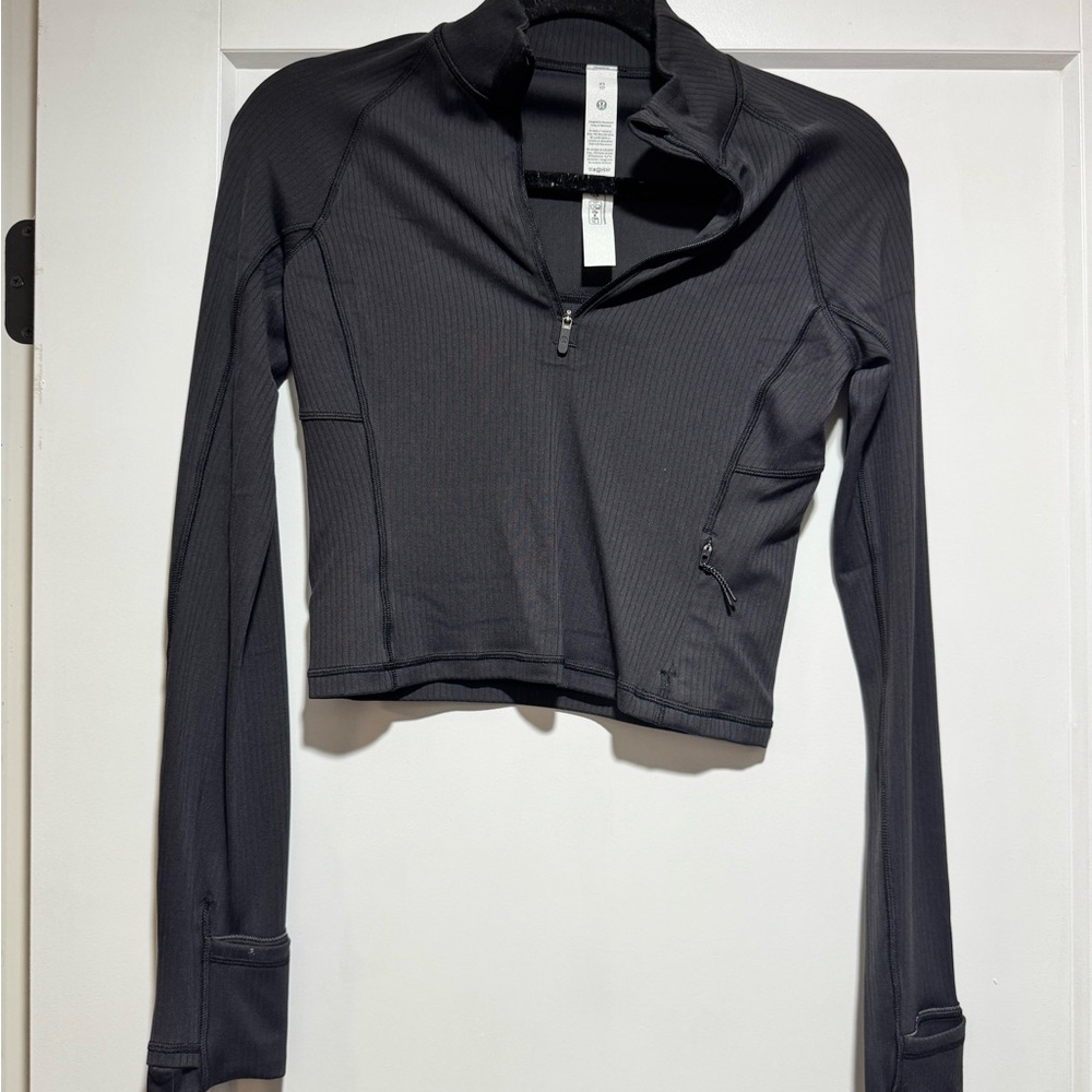lululemon athletica Black Long Sleeve Crop Top quarter zip